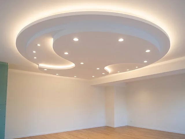 Die ovale Stufendecke mit indirektem Licht und Spots, Visualisierung